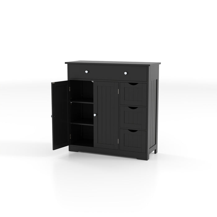 Bathroom Floor Cabinet and Large Storage Cabinet with 4 Drawers 2 Doors and Adjustable Shelf for Living Room-Black