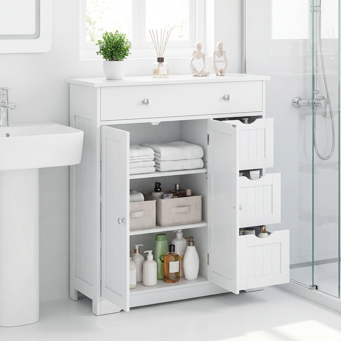 Bathroom Floor Cabinet and Large Storage Cabinet with 4 Drawers 2 Doors and Adjustable Shelf for Living Room-Black