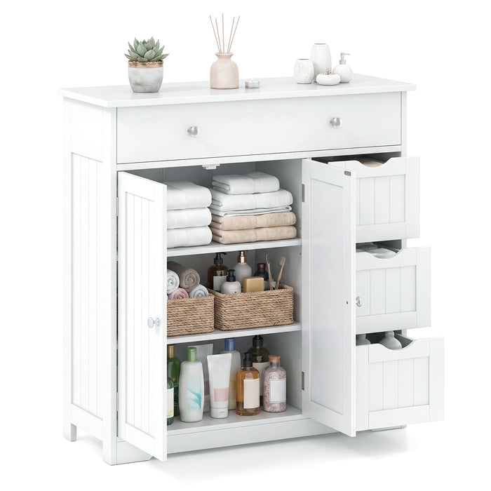 Bathroom Floor Cabinet and Large Storage Cabinet with 4 Drawers 2 Doors and Adjustable Shelf for Living Room-Black