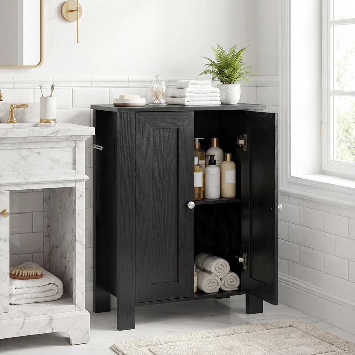 Bathroom Floor Cabinet with Double Doors Freestanding Wooden Storage-White
