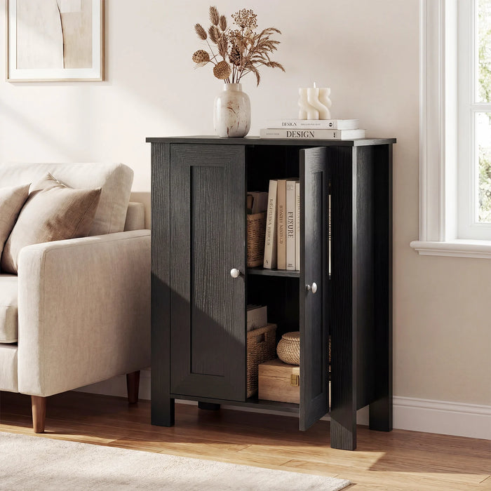 Bathroom Floor Cabinet with Double Doors Freestanding Wooden Storage-White