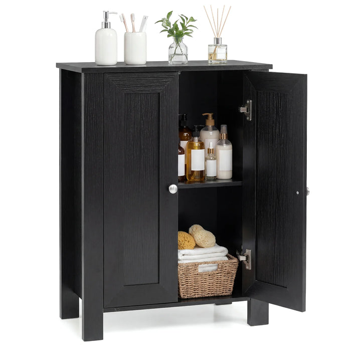 Bathroom Floor Cabinet with Double Doors Freestanding Wooden Storage-White