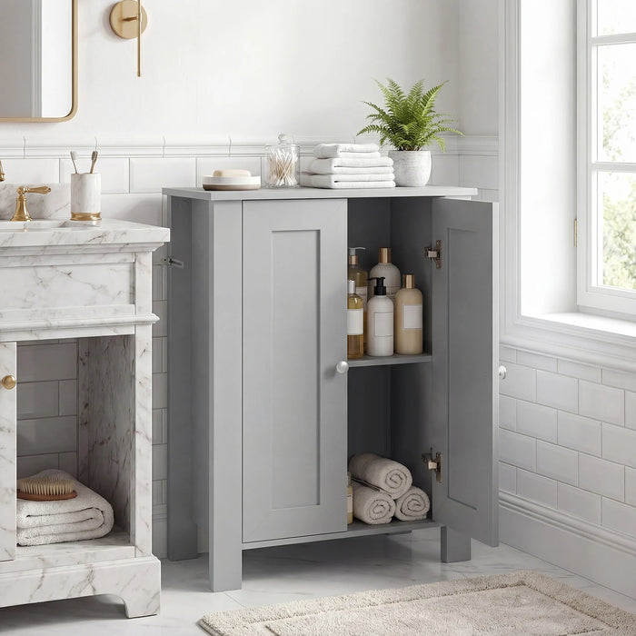 Bathroom Floor Cabinet with Double Doors Freestanding Wooden Storage-White
