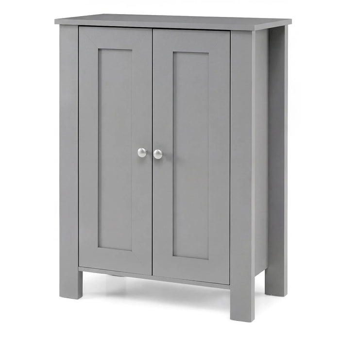 Bathroom Floor Cabinet with Double Doors Freestanding Wooden Storage-White