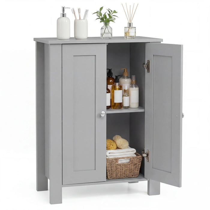 Bathroom Floor Cabinet with Double Doors Freestanding Wooden Storage-White