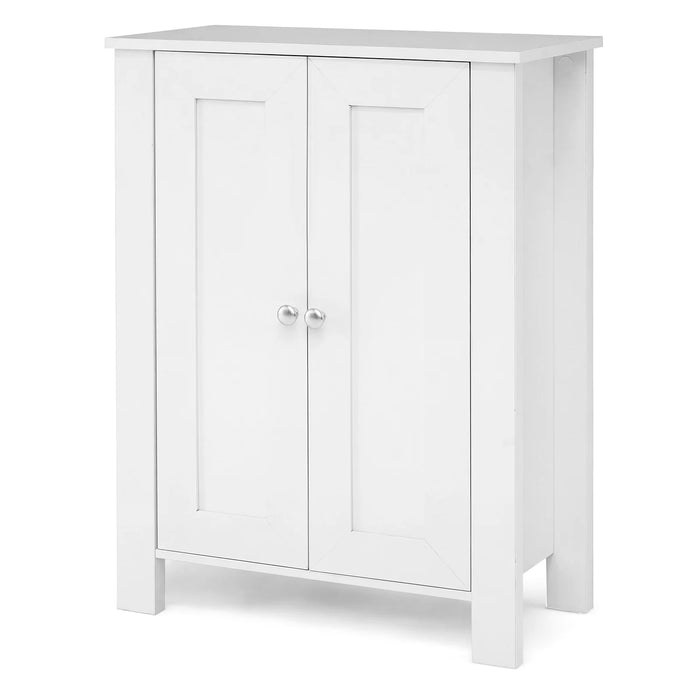 Bathroom Floor Cabinet with Double Doors Freestanding Wooden Storage-White