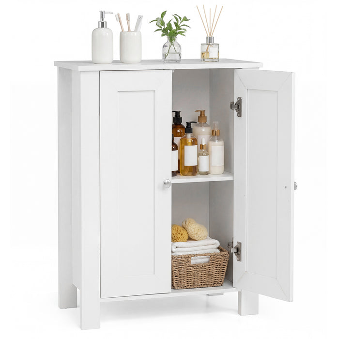 Bathroom Floor Cabinet with Double Doors Freestanding Wooden Storage-White