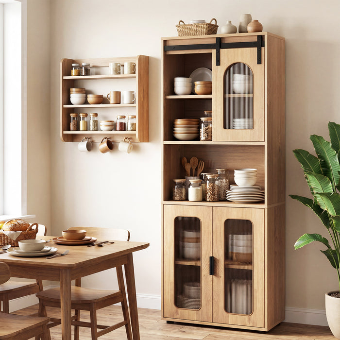 Bathroom Floor Cabinet with Shelves and Sliding Barn Door-