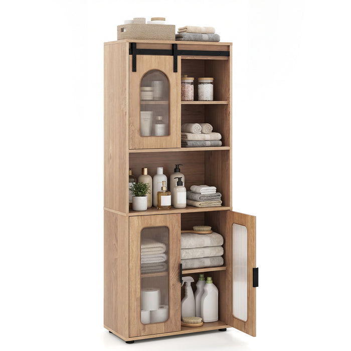 Bathroom Floor Cabinet with Shelves and Sliding Barn Door-
