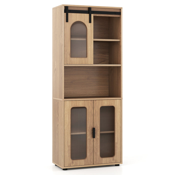 Bathroom Floor Cabinet with Shelves and Sliding Barn Door-