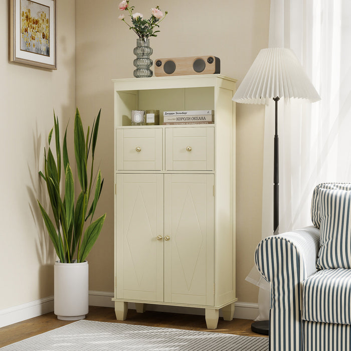Bathroom Floor Storage Cabinet with Doors and Shelves-Gray
