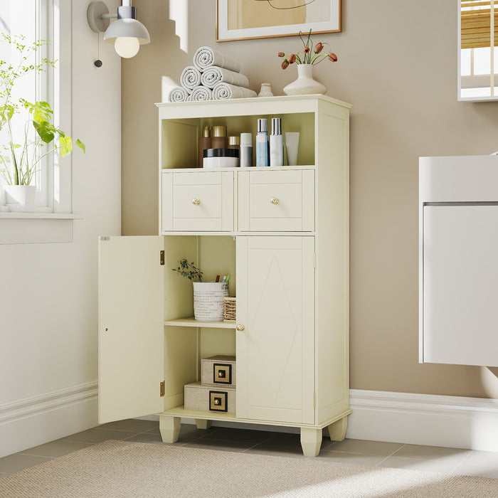 Bathroom Floor Storage Cabinet with Doors and Shelves-Gray