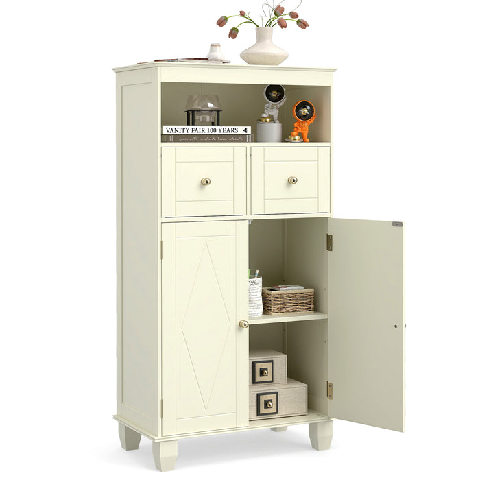 Bathroom Floor Storage Cabinet with Doors and Shelves-Gray