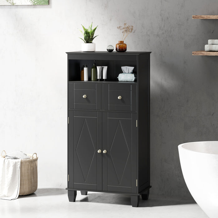 Bathroom Floor Storage Cabinet with Doors and Shelves-Gray