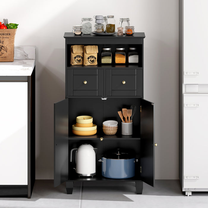 Bathroom Floor Storage Cabinet with Doors and Shelves-Gray