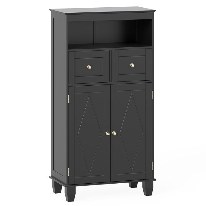 Bathroom Floor Storage Cabinet with Doors and Shelves-Gray