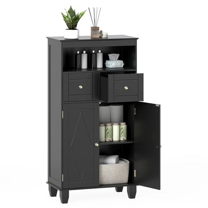 Bathroom Floor Storage Cabinet with Doors and Shelves-Gray