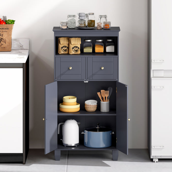 Bathroom Floor Storage Cabinet with Doors and Shelves-Gray