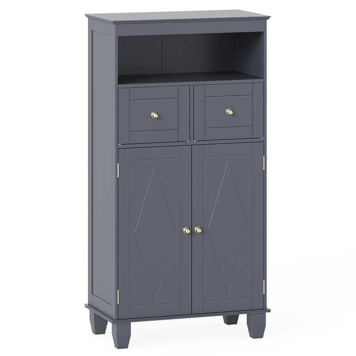Bathroom Floor Storage Cabinet with Doors and Shelves-Gray