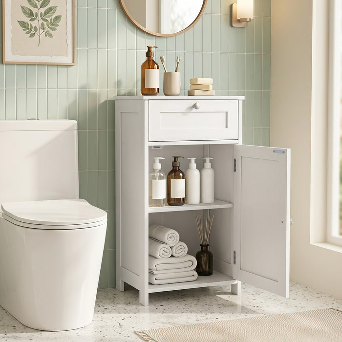 Bathroom Storage Cabinet with Drawer & Door with Anti-Tipping Devices-White