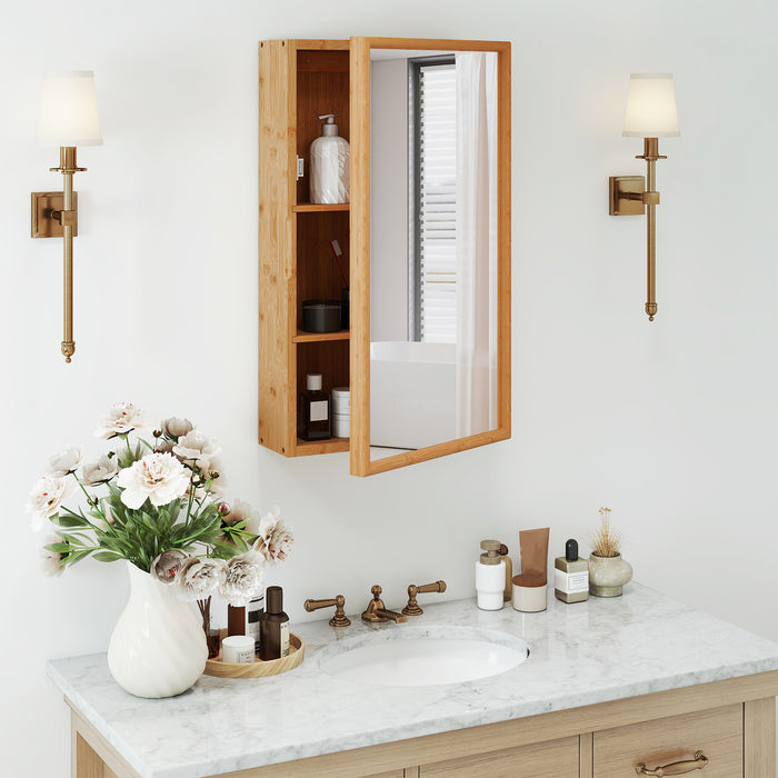 Bathroom Wall Cabinet Bamboo Medicine Cabinet with Mirror-