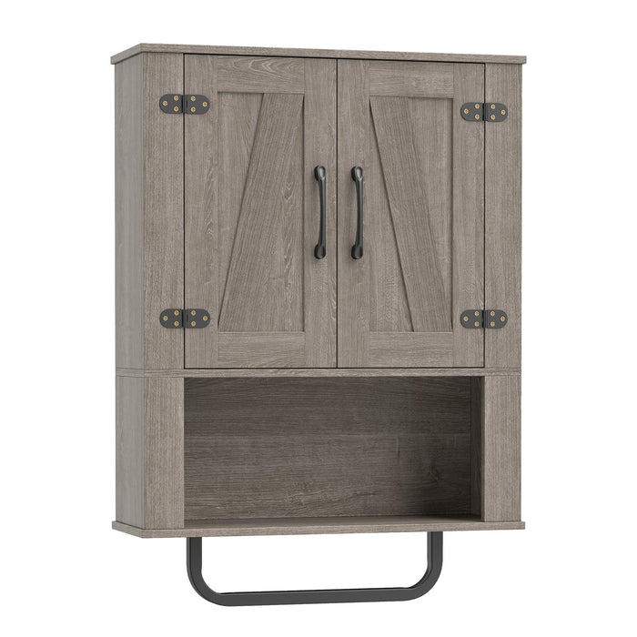 Bathroom Wall Cabinet Farmhouse Wall Mounted Organizer with 2 Barn Doors-Grey