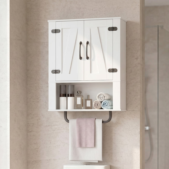 Bathroom Wall Cabinet Farmhouse Wall Mounted Organizer with 2 Barn Doors-Grey