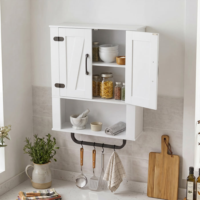 Bathroom Wall Cabinet Farmhouse Wall Mounted Organizer with 2 Barn Doors-Grey