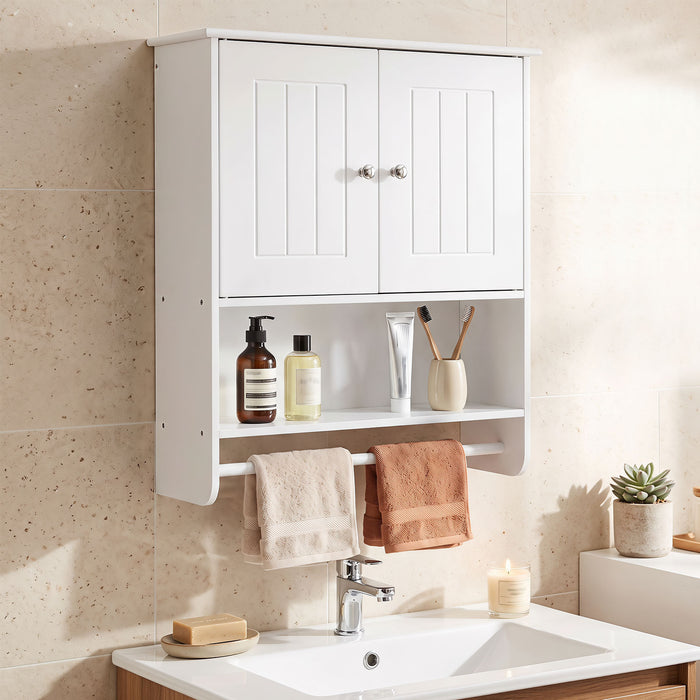 Bathroom Wall Cabinet with 2 Doors Open Shelf and Towel Bar-Black