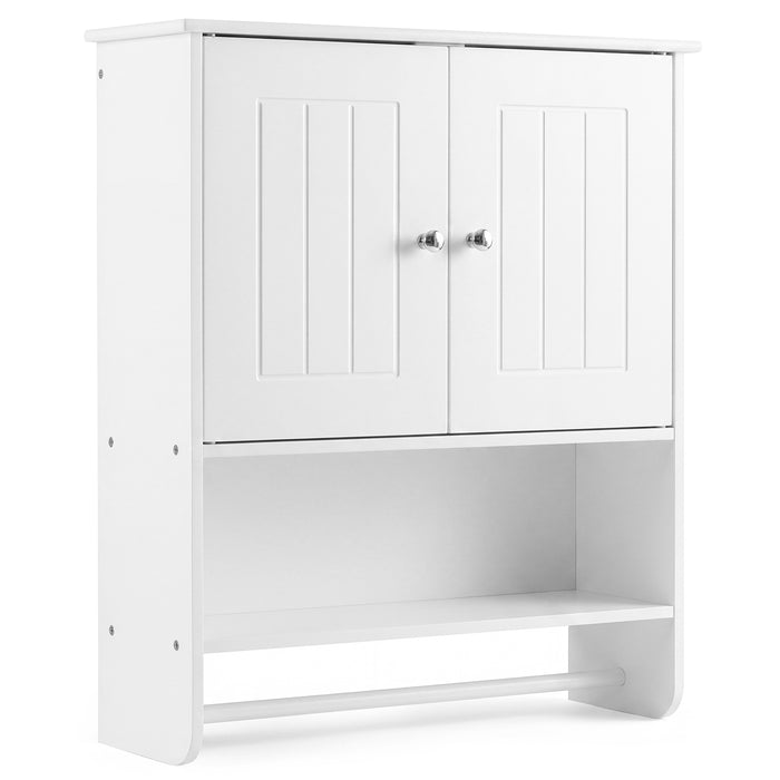 Bathroom Wall Cabinet with 2 Doors Open Shelf and Towel Bar-Black
