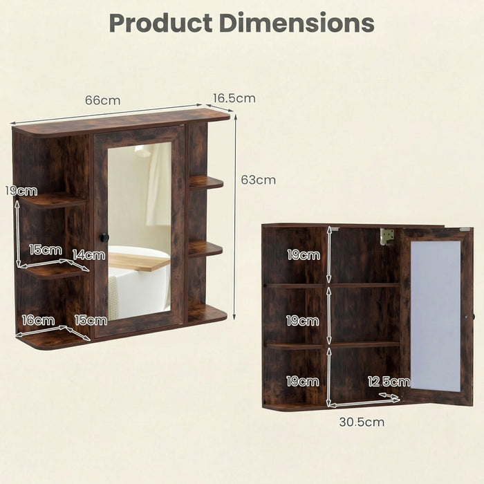Bathroom Wall Cabinet with Mirror 3 Internal Shelves-