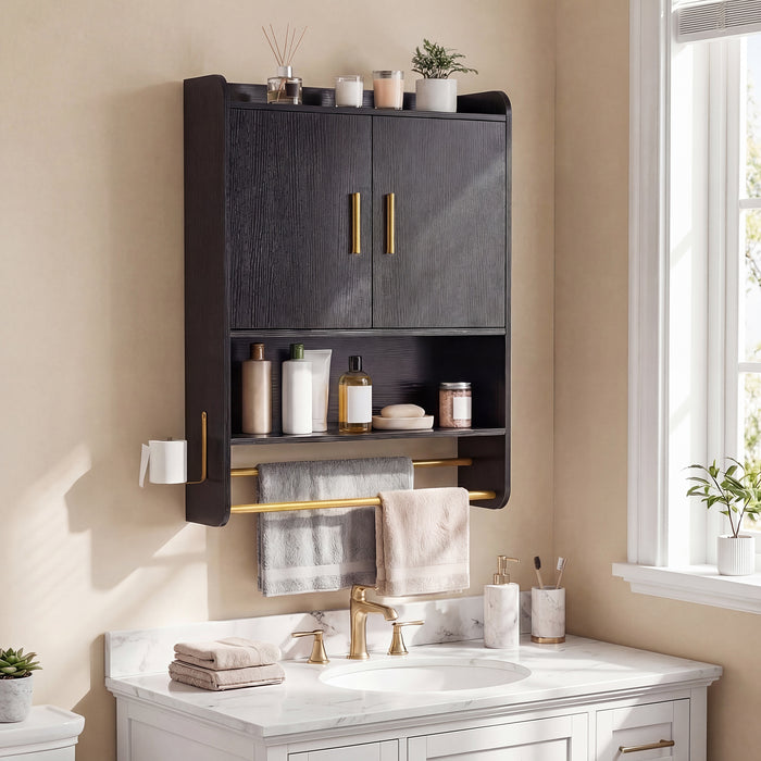 Bathroom Wall Cabinet with Open Shelves and Adjustable Shelf-