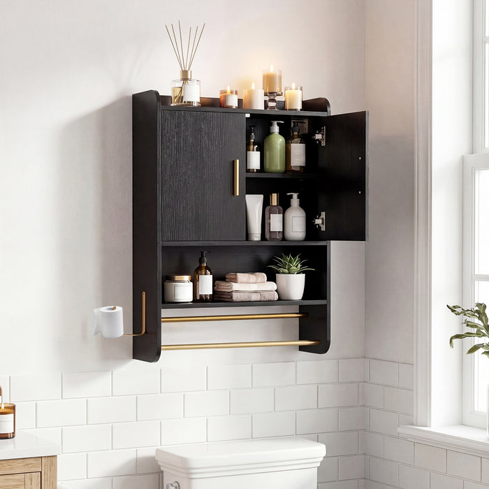 Bathroom Wall Cabinet with Open Shelves and Adjustable Shelf-