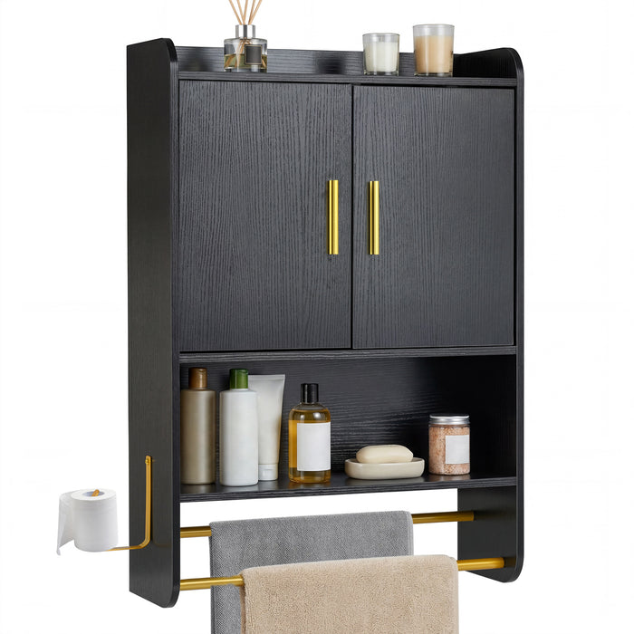 Bathroom Wall Cabinet with Open Shelves and Adjustable Shelf-