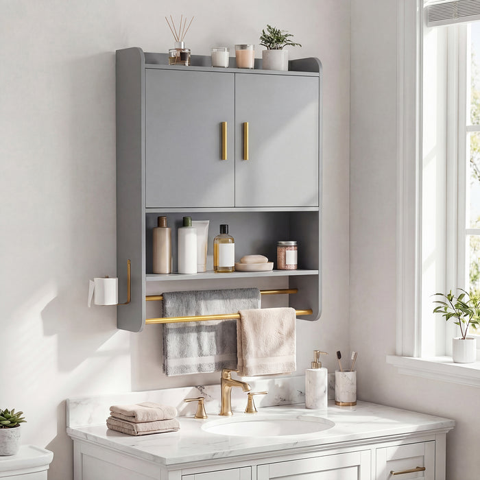 Bathroom Wall Cabinet with Open Shelves and Adjustable Shelf-