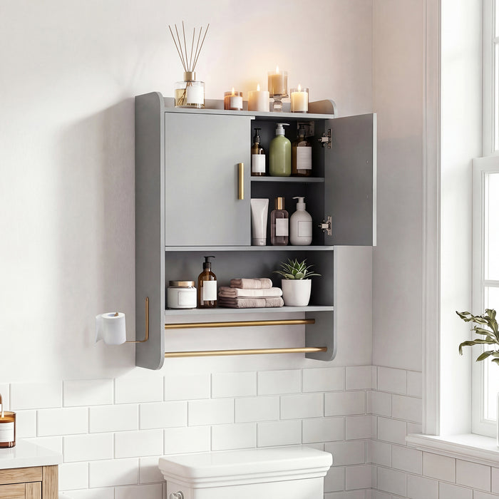Bathroom Wall Cabinet with Open Shelves and Adjustable Shelf-