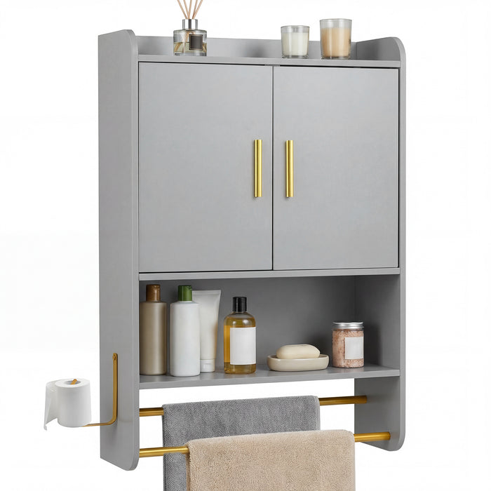 Bathroom Wall Cabinet with Open Shelves and Adjustable Shelf-