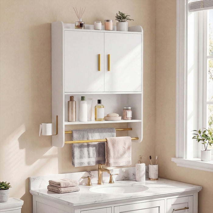 Bathroom Wall Cabinet with Open Shelves and Adjustable Shelf-