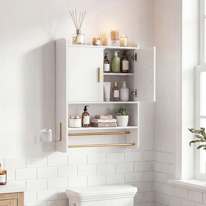 Bathroom Wall Cabinet with Open Shelves and Adjustable Shelf-