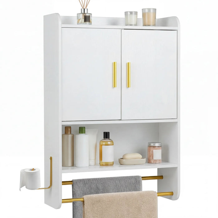 Bathroom Wall Cabinet with Open Shelves and Adjustable Shelf-