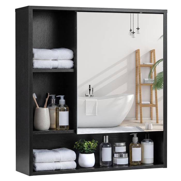 Bathroom Wall Mirror Cabinet with Single Door and 3 Open Shelves-