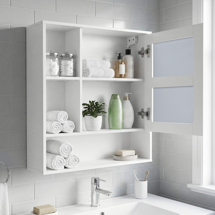 Bathroom Wall Mirror Cabinet with Single Door and 3 Open Shelves-