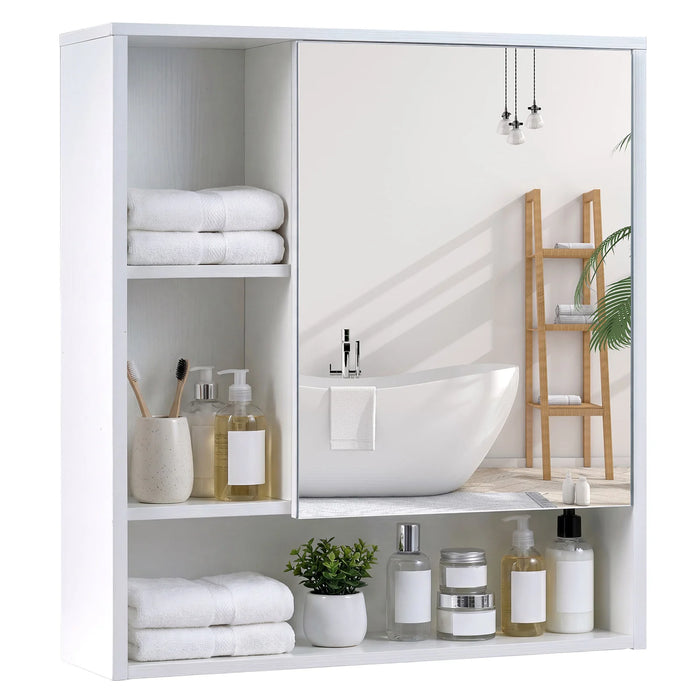 Bathroom Wall Mirror Cabinet with Single Door and 3 Open Shelves-