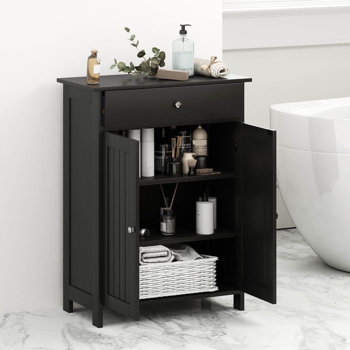 Bathroom Floor Cabinet 2-Door with Drawer and Adjustable Shelf-