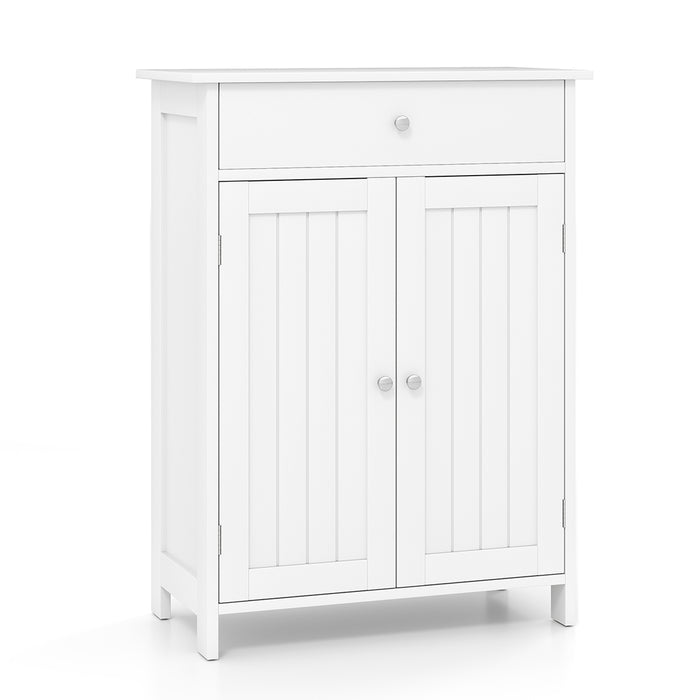 Bathroom Floor Cabinet 2-Door with Drawer and Adjustable Shelf-