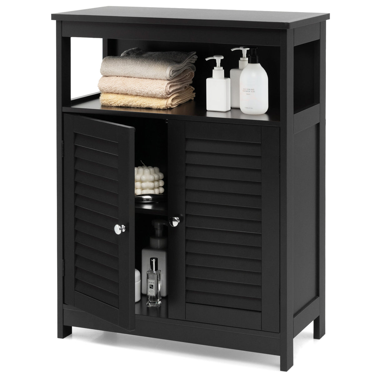 Bathroom Floor Cabinet with Double Shutter Door and Adjustable Shelf-