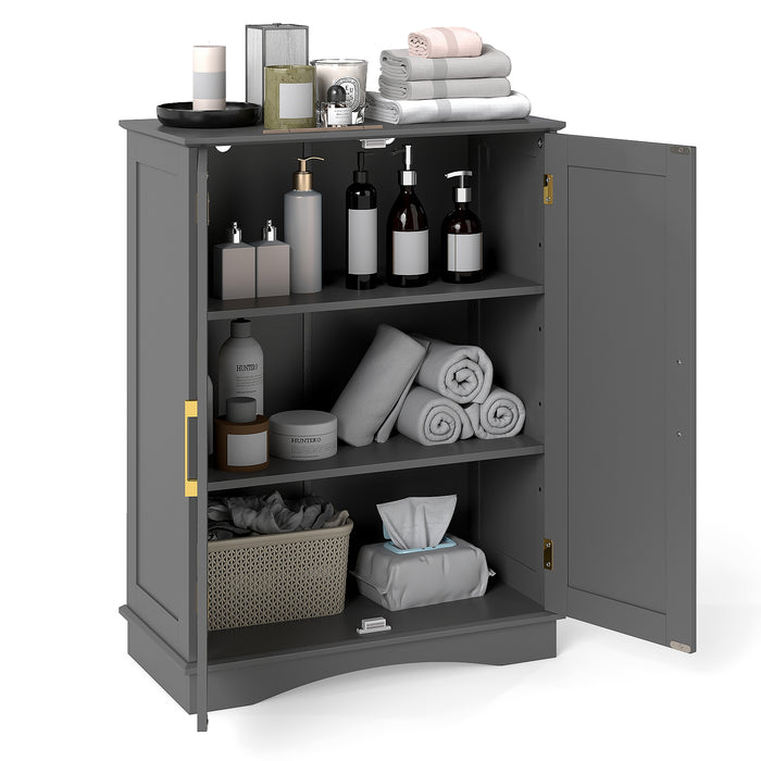 Bathroom Floor Storage Cabinet with 2 Doors and Adjustable Shelves-Grey