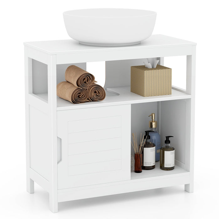 Bathroom Sink Cupboard Under Sink Vanity Cabinet with Sliding Doors-White