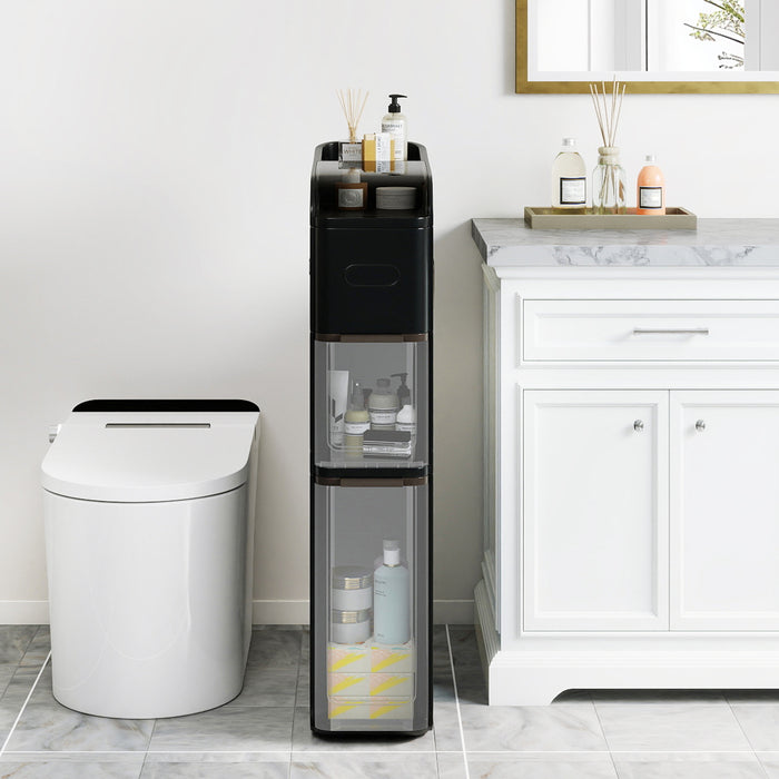 4-Tier Bathroom Storage Cabinet with 2 Drawers and Tissue Box-White