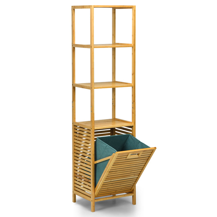 Bathroom Tilt-out Laundry Hamper Organizer with 3-Tier Storage Shelves-Natural